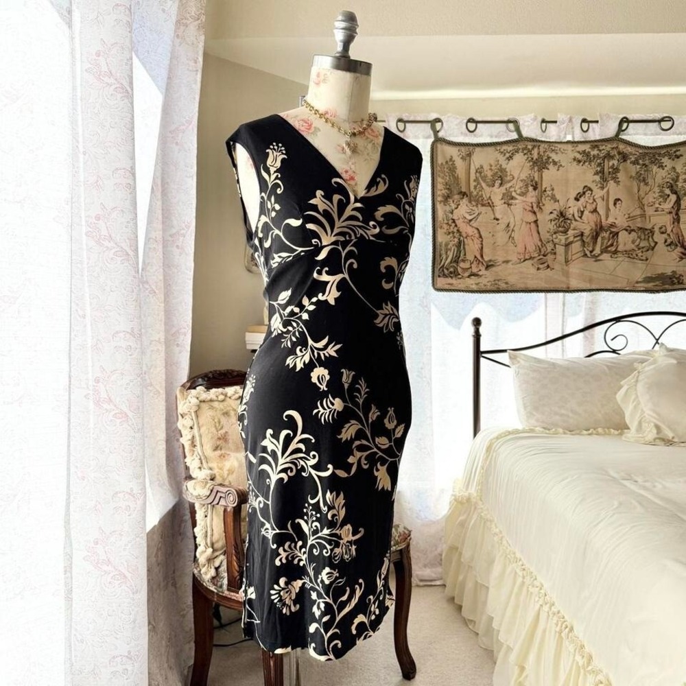 y2k black floral midi‎ preppy dress